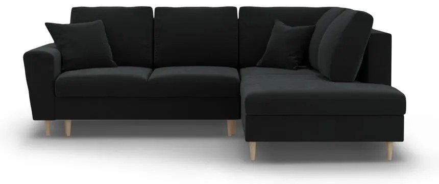 Divano angolare nero allungabile e con contenitore (con penisola a destra/a L) con rivestimento in velluto Kyoto – Cosmopolitan Design