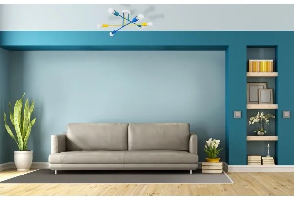 Lampadario a plafone CAMBRIDGE 6xE27/20W/230V blu/giallo