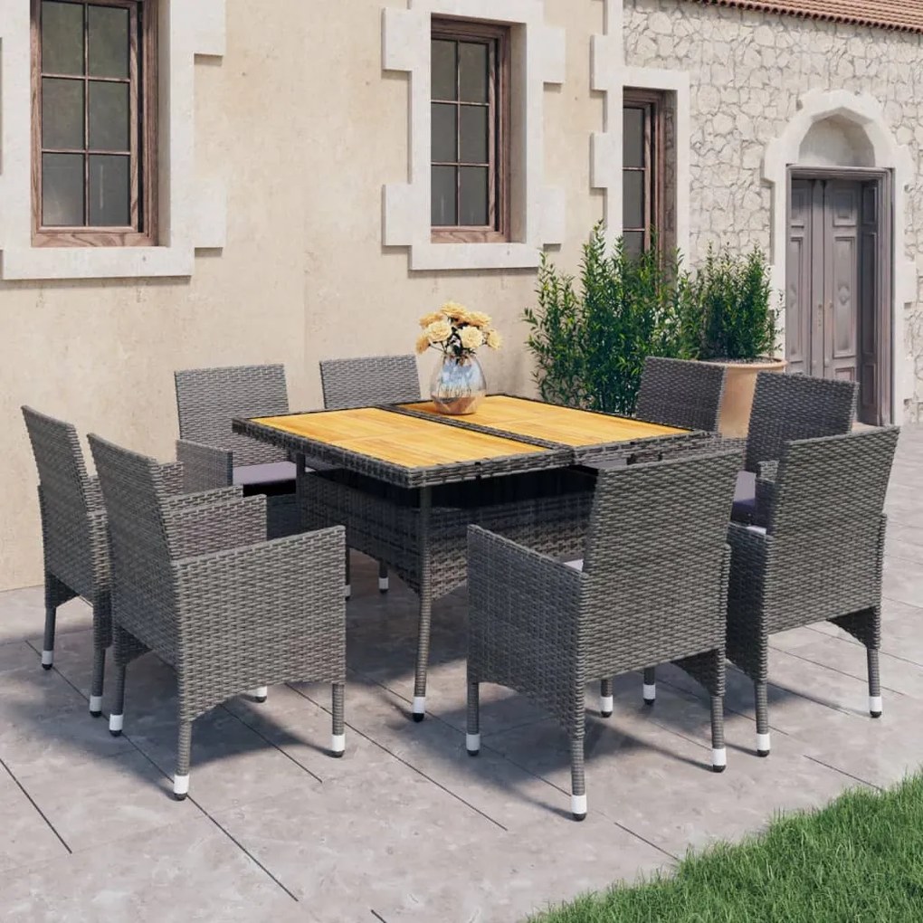 Set mobili da pranzo da giardino 9 pz polyrattan acacia grigio