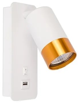 Faretto da parete con caricatore USB 1xGU10/35W/230V bianco/oro