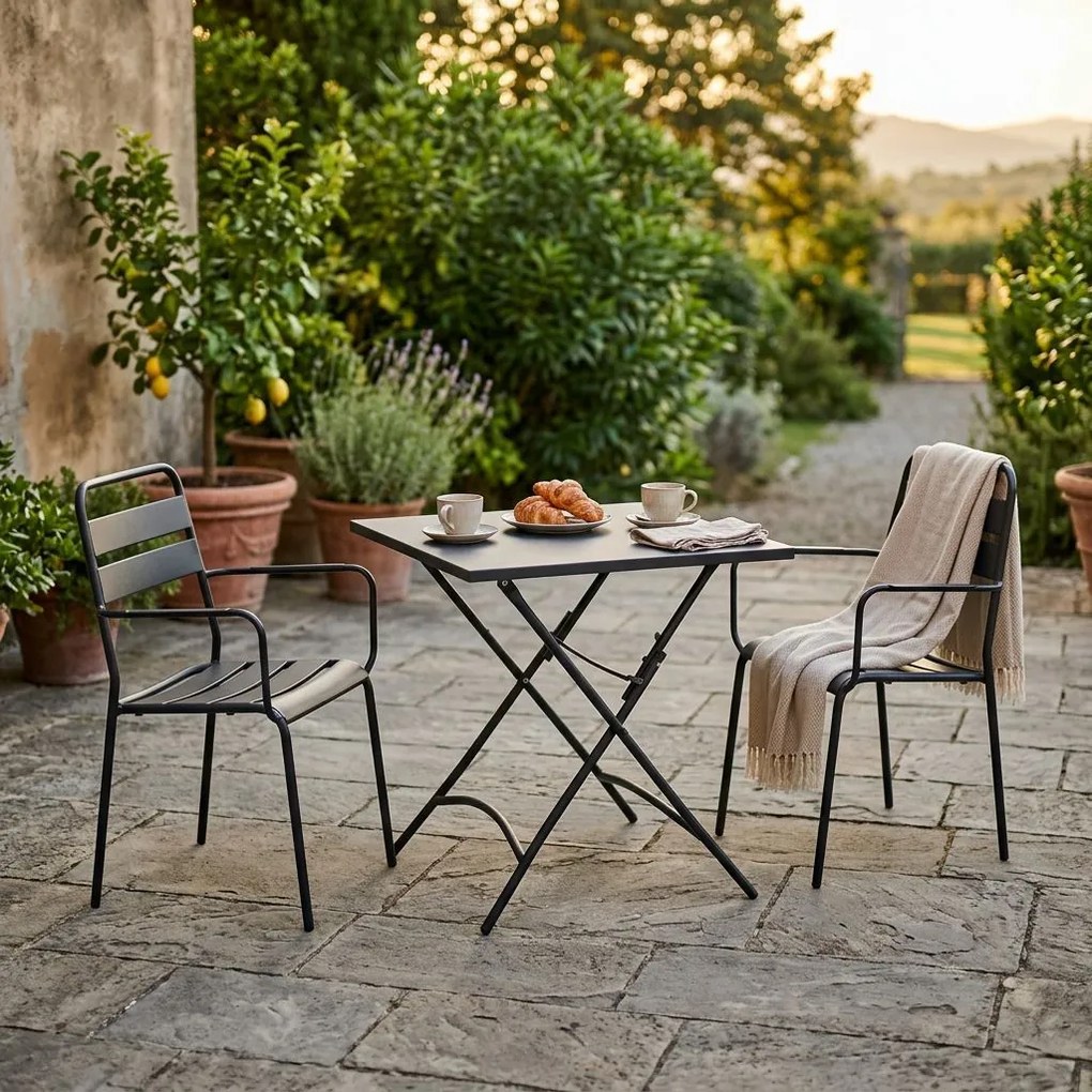 ROMANUS - set tavolo in metallo cm 70 x 70 x 72 h con 2 poltrone Romanus