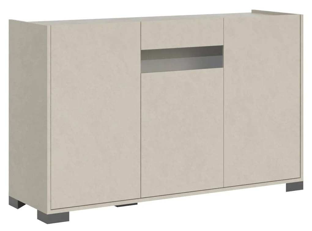 Madia e Credenza alta con Porta TV Riflesso bianco lucido e cashmere, Cashmere / Credenza alta / 3