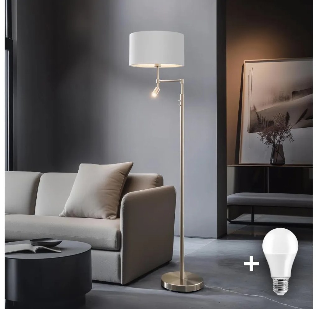 Eglo - Lampada LED da terra TUNJA 1xE27/60W/230V + LED/2,1W diametro 38 cm cromo/bianco