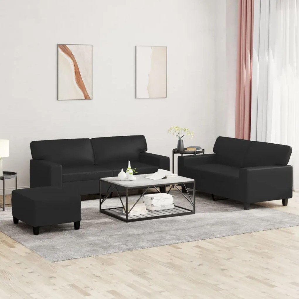 Set Di Divani 3 Pz Nero İn Similpelle /
