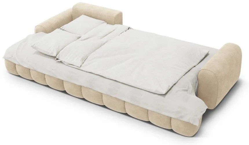 Divano angolare beige allungabile/con contenitore (con penisola a sinistra/con chaise lounge) con rivestimento in velluto Linz – Cosmopolitan Design