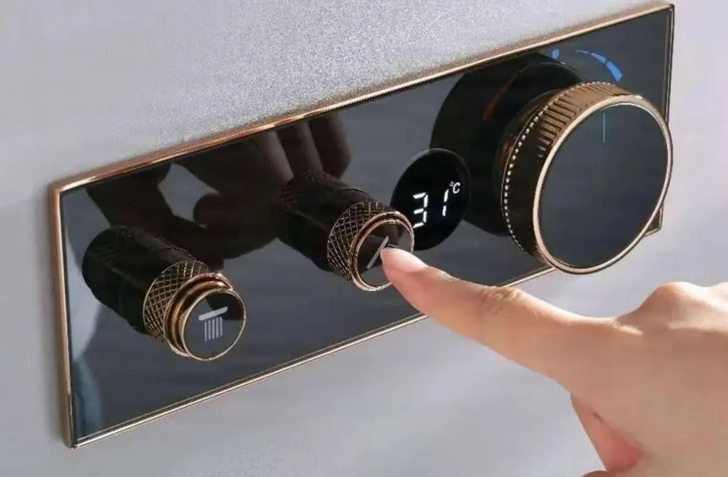 Sistema doccia termostatico a incasso ELITE EDITION BCS1603 con schermo, in più finiture tra cui nero e nero opaco — Oro - bianco — Tre uscite