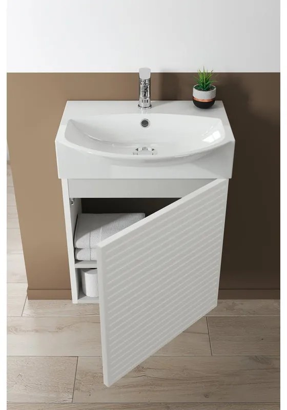 Mobile sottolavabo, lavabo e specchio con illuminazione Mini50s laccato opaco bianco L 50 x H 58 x P 40 cm 1 vasca, 1 anta