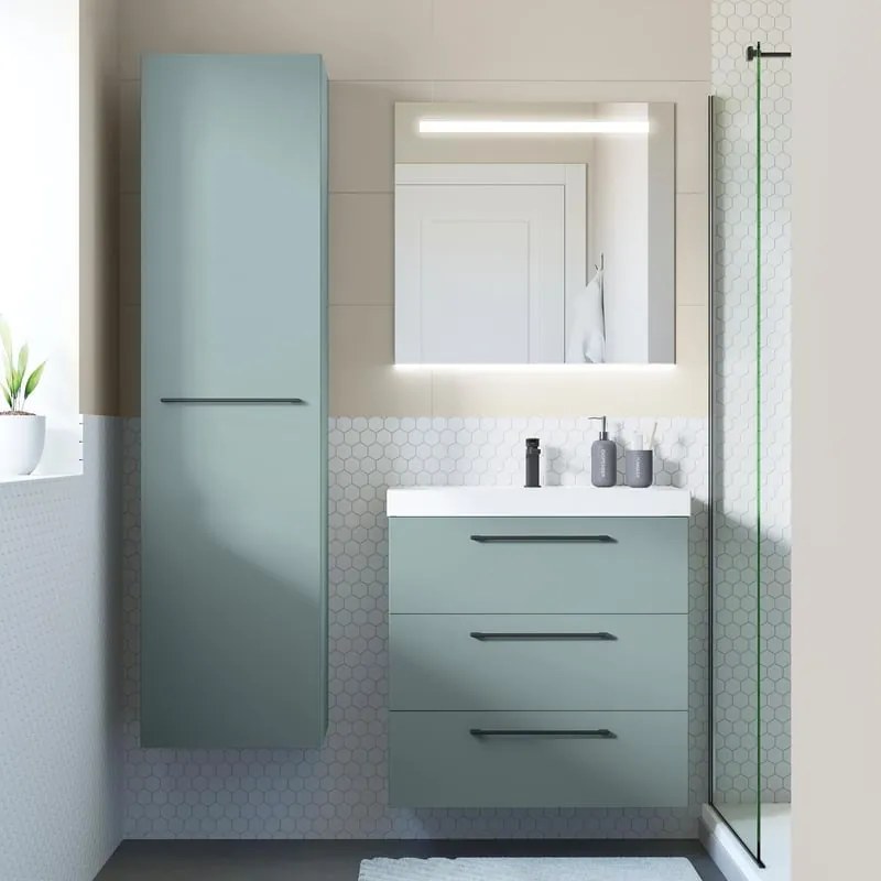 Mobile da bagno sospeso sotto lavabo L 75 x H 73 x P 46 cm verde laminato opaco, 3 cassetti SENSEA Remix