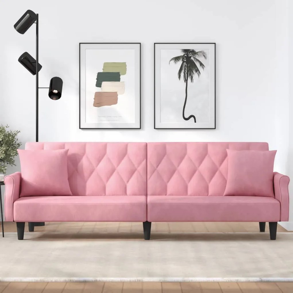 Divano Letto Con Braccioli Rosa İn Velluto /