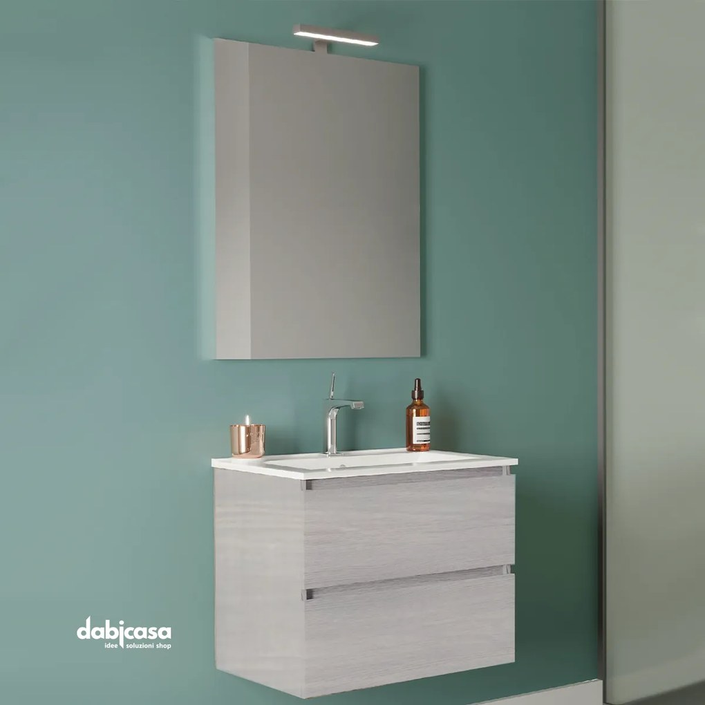 Mobile Bagno Sospeso "New Harmony Classic" Da 60 Cm Composto Da Due Cassetti Finitura Rovere Grigio