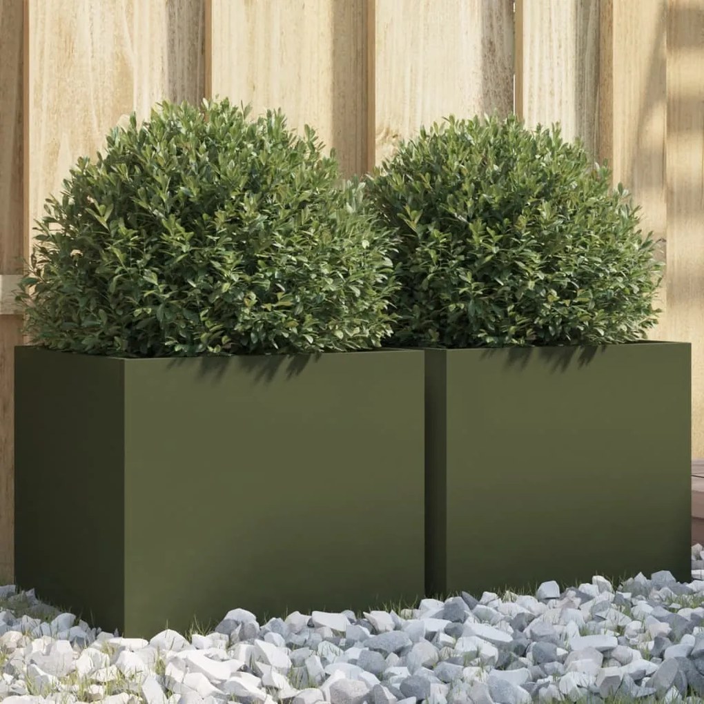Fioriere Da Giardino 2 Pz Verde Oliva 32x30x29 Cm İn Acciaio /