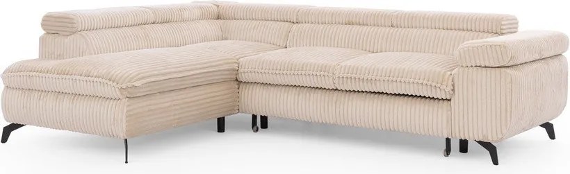 Divano angolare beige (con penisola a sinistra/a L) con rivestimento in velluto a coste Marbeya – Ropez