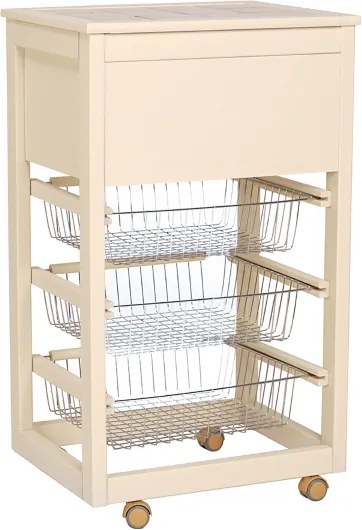 Carrello in legno portapane con cesti portafrutta LANDHELL Avorio