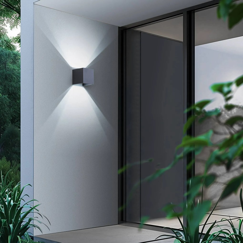 Lindby Smart applique da esterni LED Dara grigio angolare CCT RGB Tuya Lindby, dimmerabile, Alluminio / Grigio / Zincato, Plastica, Moderno