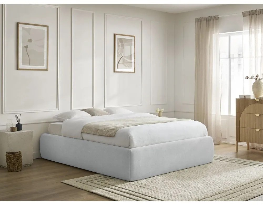 Letto matrimoniale imbottito grigio chiaro con contenitore/senza testiera con rete inclusa 160x200 cm Inera – Bobochic Paris