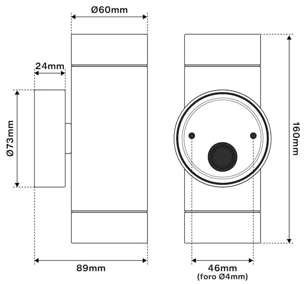 Applique Cilindrica Bidirezionale IP65 2xGU10 Bianca Colore Bianco