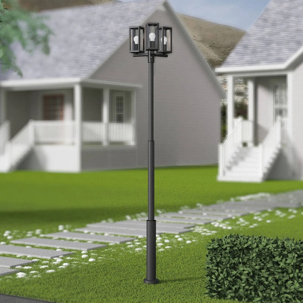 Lucande lampada da esterno Siveta, 240 cm, a 3 luci, nera, E27, IP65 Siveta Lucande, dimmerabile, Nero, Alluminio