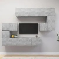 Set Porta TV 8 pz Grigio Cemento in Truciolato 3079143