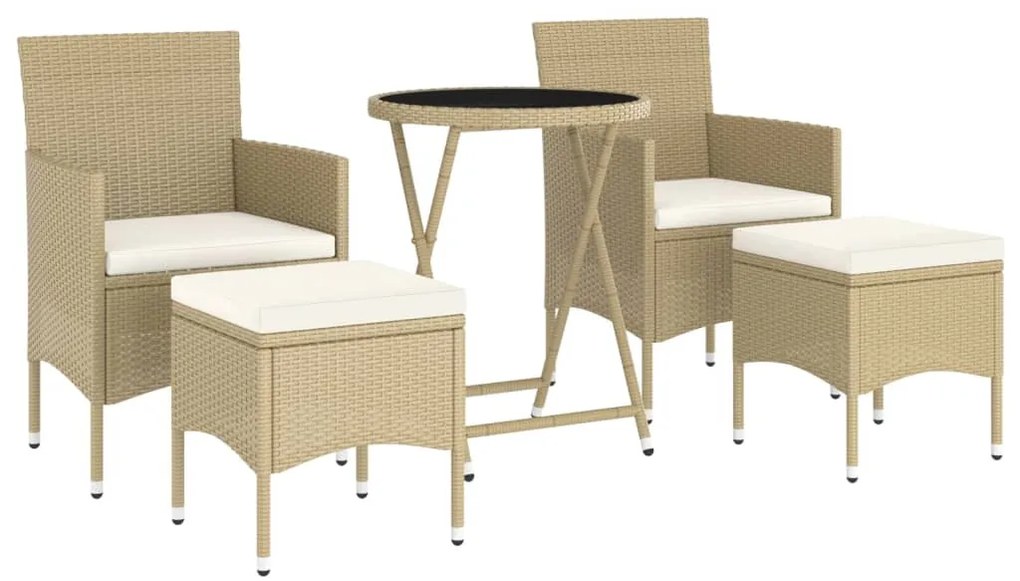 Set Bistrot da Giardino 5 pz Polyrattan e Vetro Temperato Beige