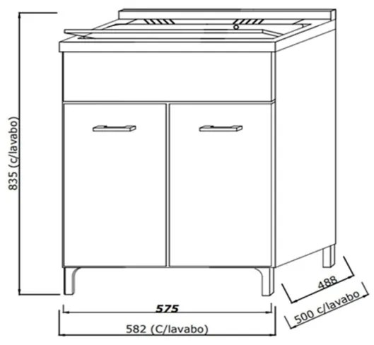 Lavatoio in legno 60 x 50 cm x altezza 84 cm rovere grigio completo di lavello e tavoletta