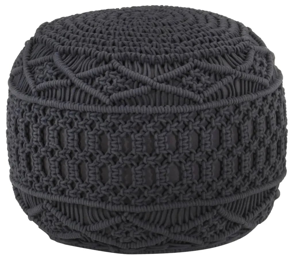Pouf Lavorato A Mano Macramé Antracite 45x30 Cm İn Cotone /