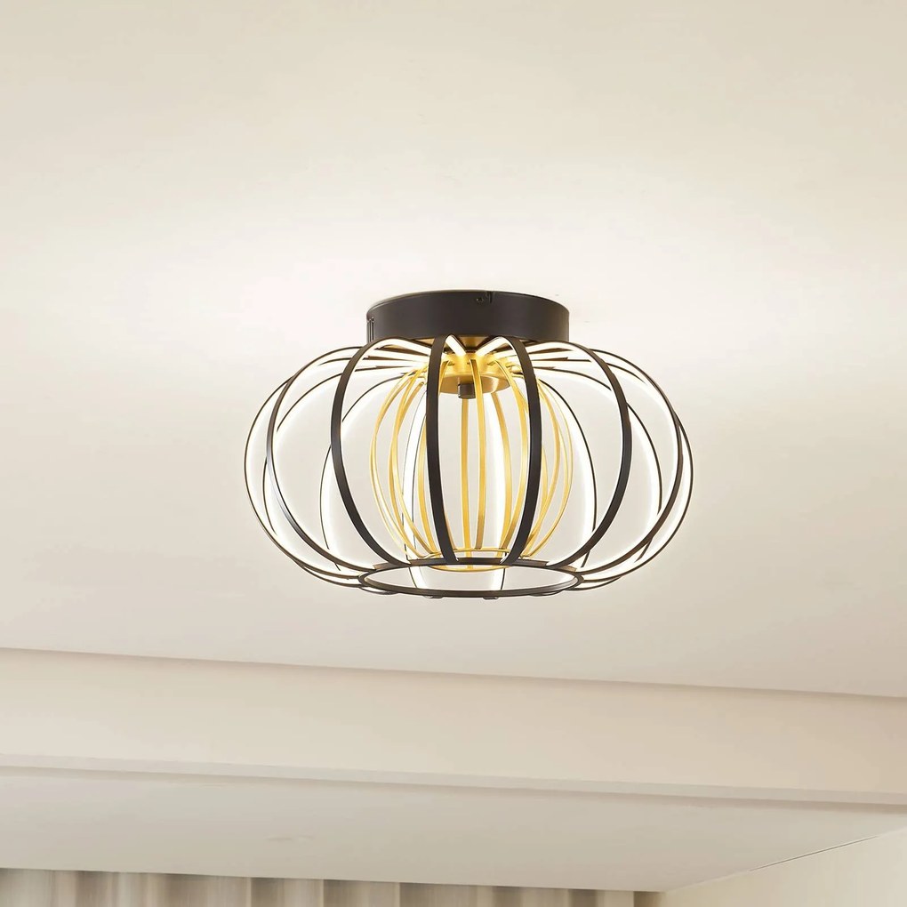 Lucande plafoniera LED Birger, Ø 39 cm, nero/oro