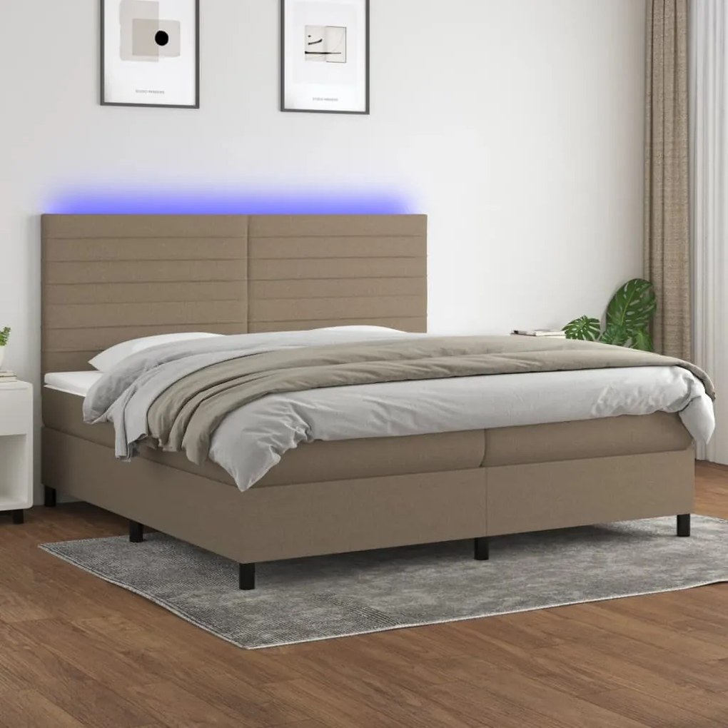 Letto a molle materasso e led tortora 200x200cm in tessuto