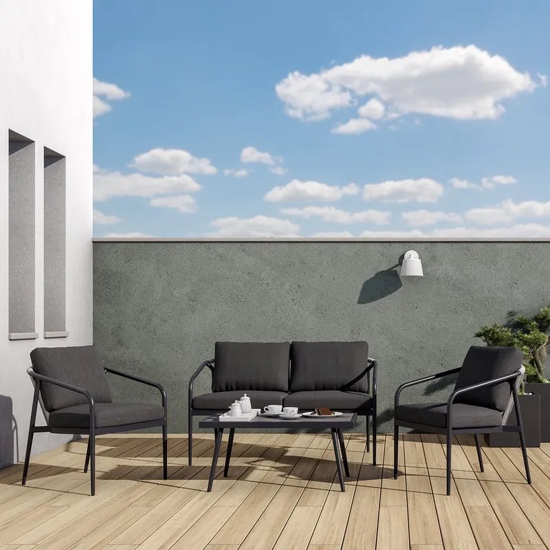 Salotto da giardino Talmo NATERIAL antracite con cuscini in poliestere antracite per 4 persone