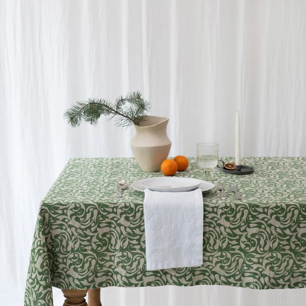 Tovaglia in lino 140x250 cm Evergreen Damask – Linen Tales