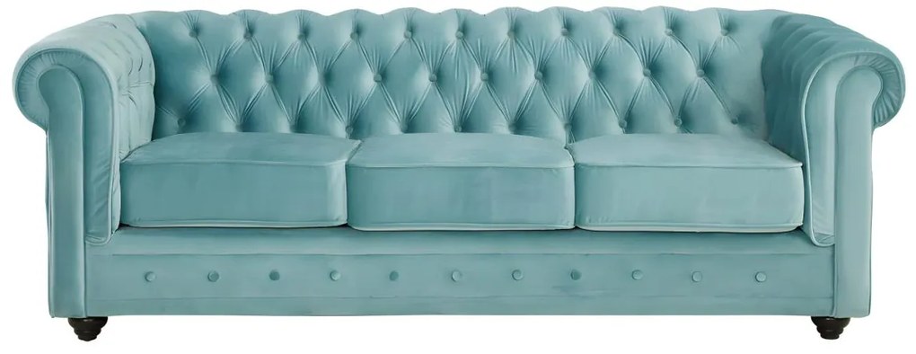 Divano 3 posti e 2 posti in Velluto Blu pastello - CHESTERFIELD