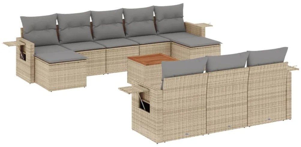 Set divano da giardino 11 pz con cuscini beige misto polyrattan