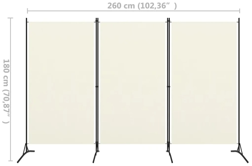 Paravento a 3 pannelli bianco crema 260x180 cm