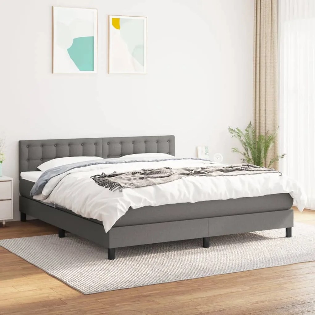 Giroletto A Molle Con Materasso Grigio Scuro 160x200 Cm Tessuto /