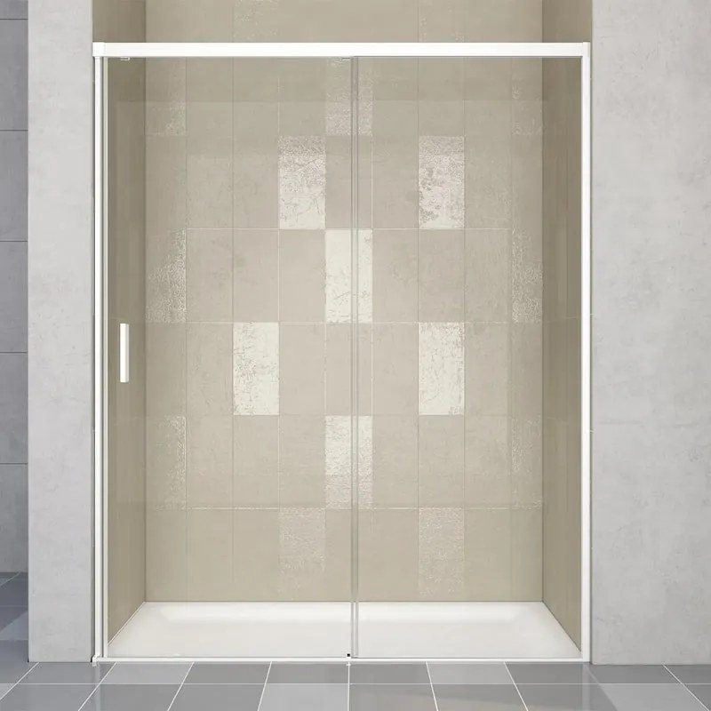 Porta doccia scorrevole L 138-139.5 cm x H 200 cm per nicchia in vetro trasparente SP. 6 mm, profilo opaco bianco, serie Jazz