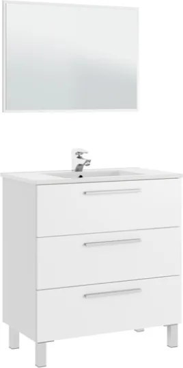 Mobile Bagno 80 Cm Con Lavabo Specchio E Colonna Da Terra Bianco Athena 3 Cassetti
