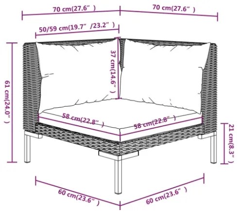 Set Divani Giardino 6 pz con Cuscini in Polyrattan Grigio Scuro