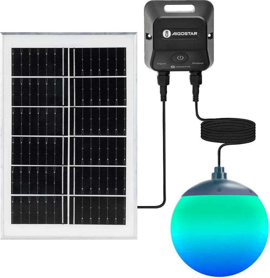 Aigostar-LED RGBW Lampada a sospensione solare MESH 20 W, 3,7 V, 4000 mAh, 2700–6500 K, IP65, Ø 15 cm