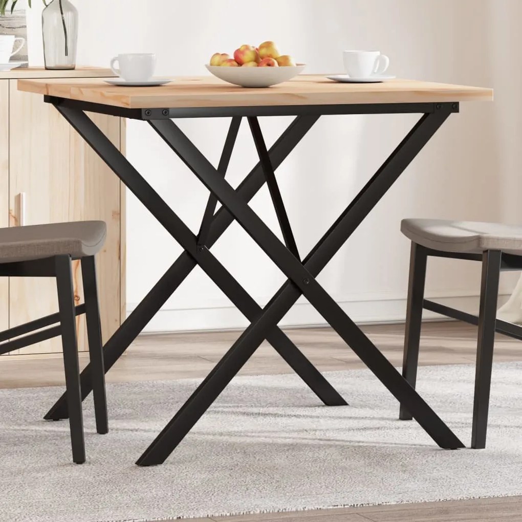 Tavolo Da Pranzo Telaio A X 90x90x75,5 Cm Legno Pino E Acciaio /