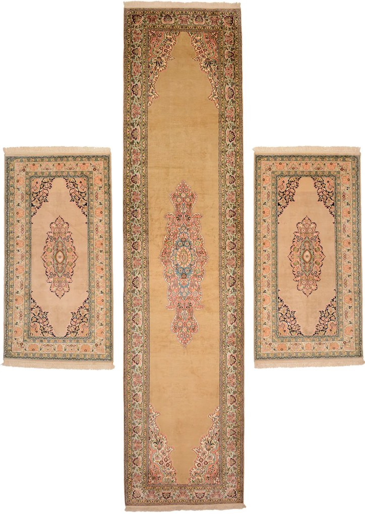 Cashmere Silk Tappeto 340x80 (Indian) Annodato A Mano