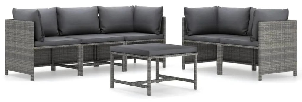 Set divani da giardino 6 pz con cuscini in polyrattan grigio