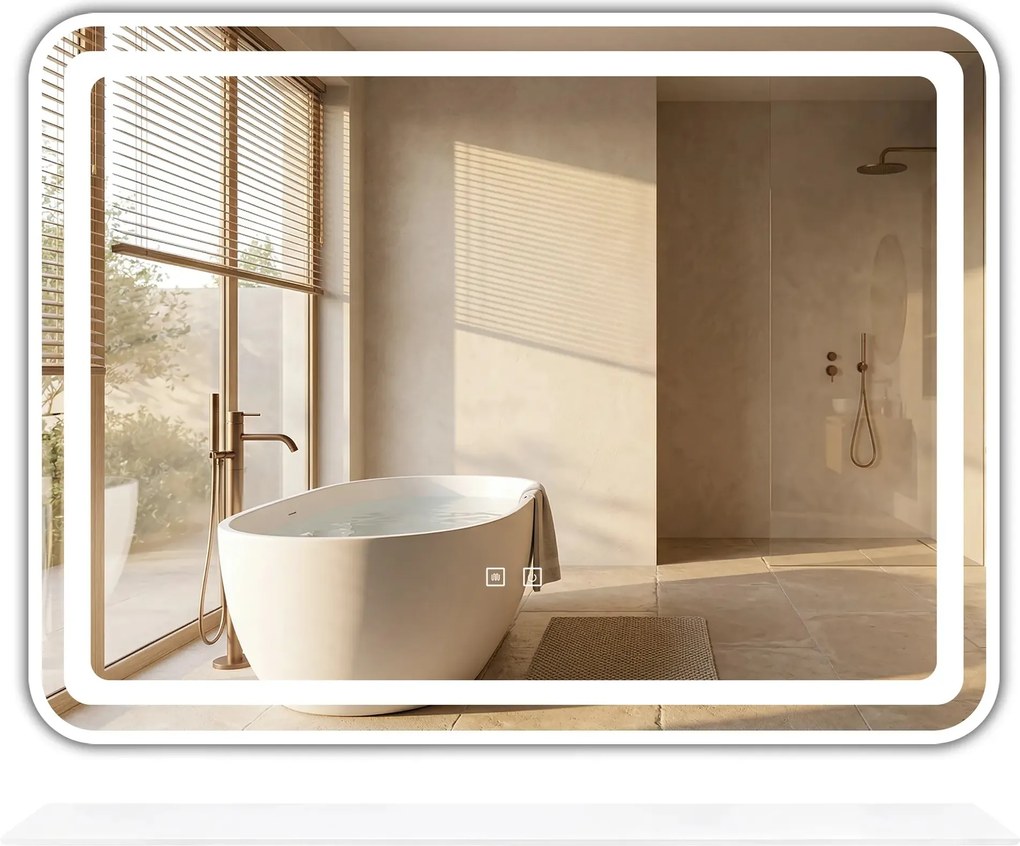 Specchio da parete LED con mensola 80x60 cm L-8060