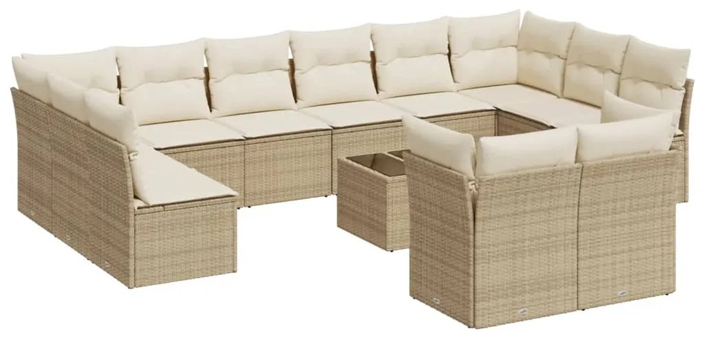 Set divano da giardino 13 pz con cuscini beige in polyrattan