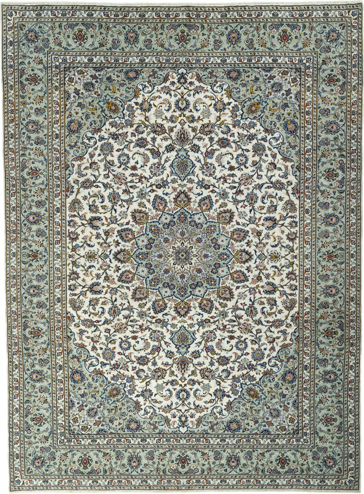 Kashan Tappeto 410 x 300 Beige (Iran) Annodato A Mano