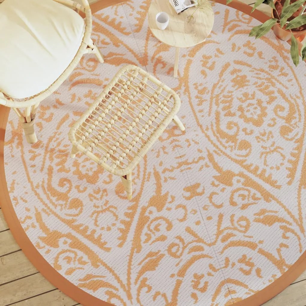 Tappeto Da Esterni Arakıl Arancione E Bianco Ø200 Cm İn Pp /