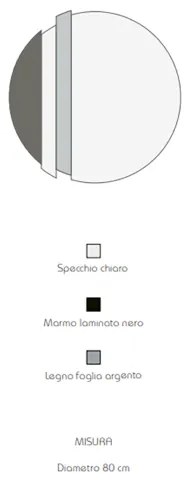 Specchio moderno 80 cm con decori foglia argento e effetto marmo nero - KEVIN
