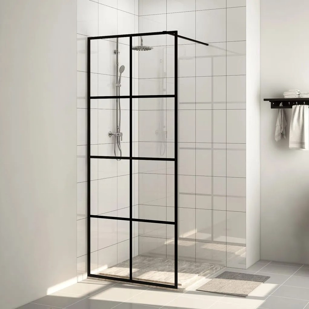 Parete per Doccia Walk-in Vetro Trasparente ESG 80x195 cm Nera