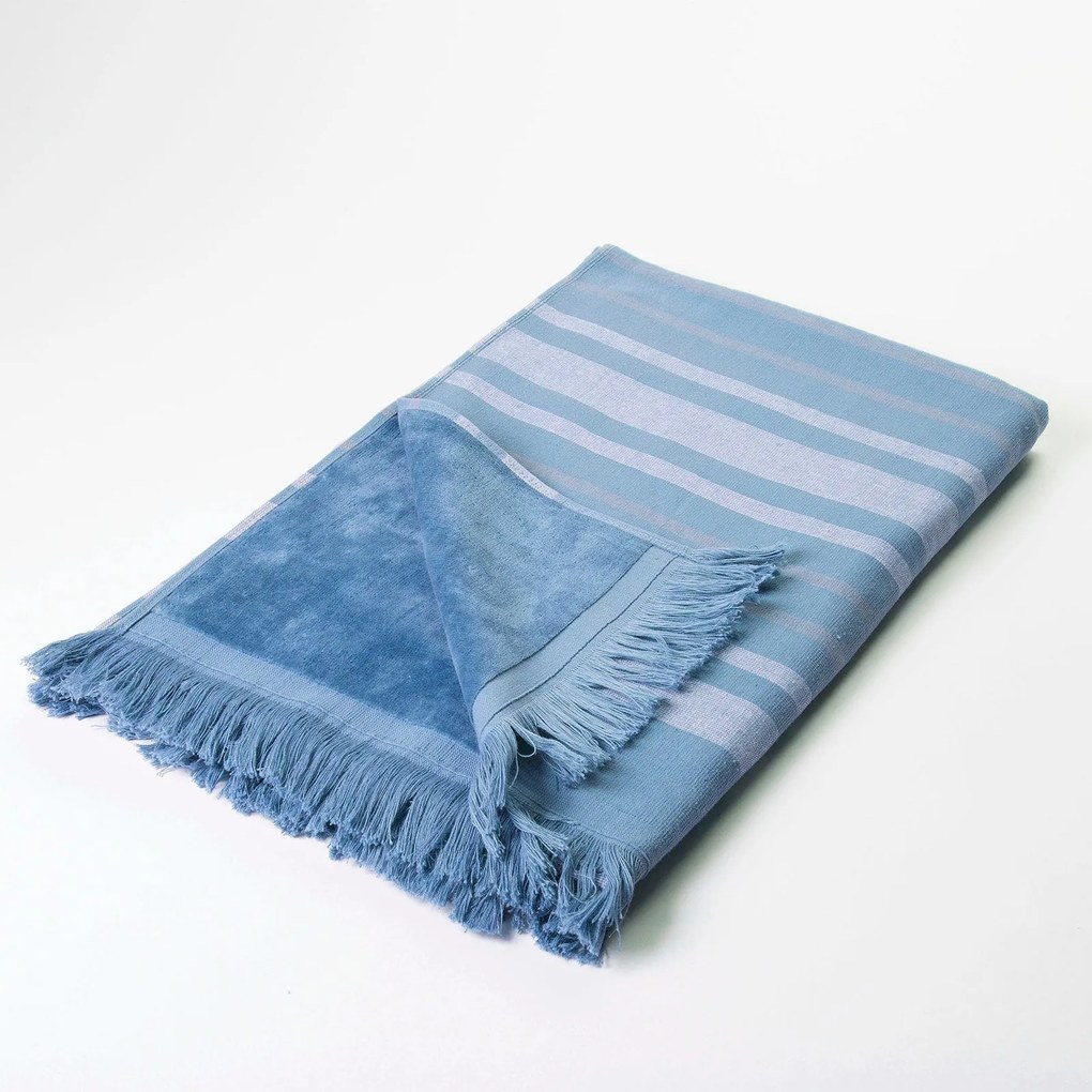 Telo da mare in Cotone Azzurro Chiaro Malibu  fouta Caleffi