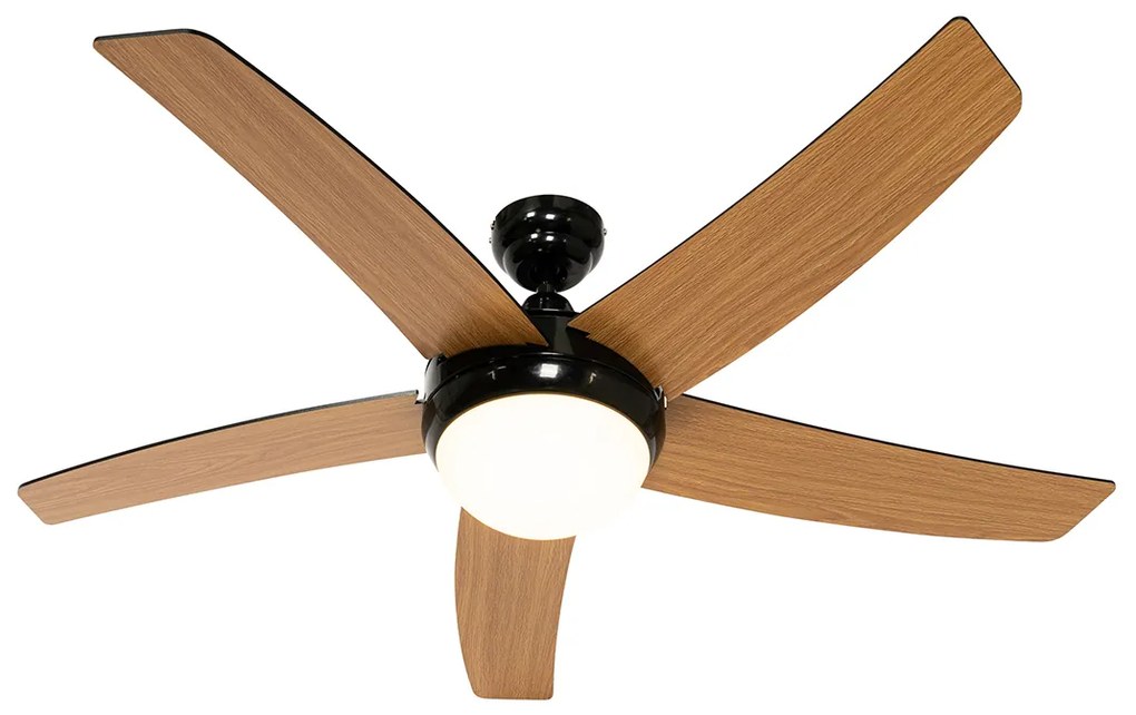 Ventilatore da soffitto smart nero con stampa legno 132cm incl. LED dimmerabile con telecomando - Cool