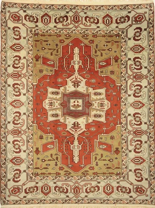 Heriz Tappeto 340 x 270 Marrone (Indian) Annodato A Mano
