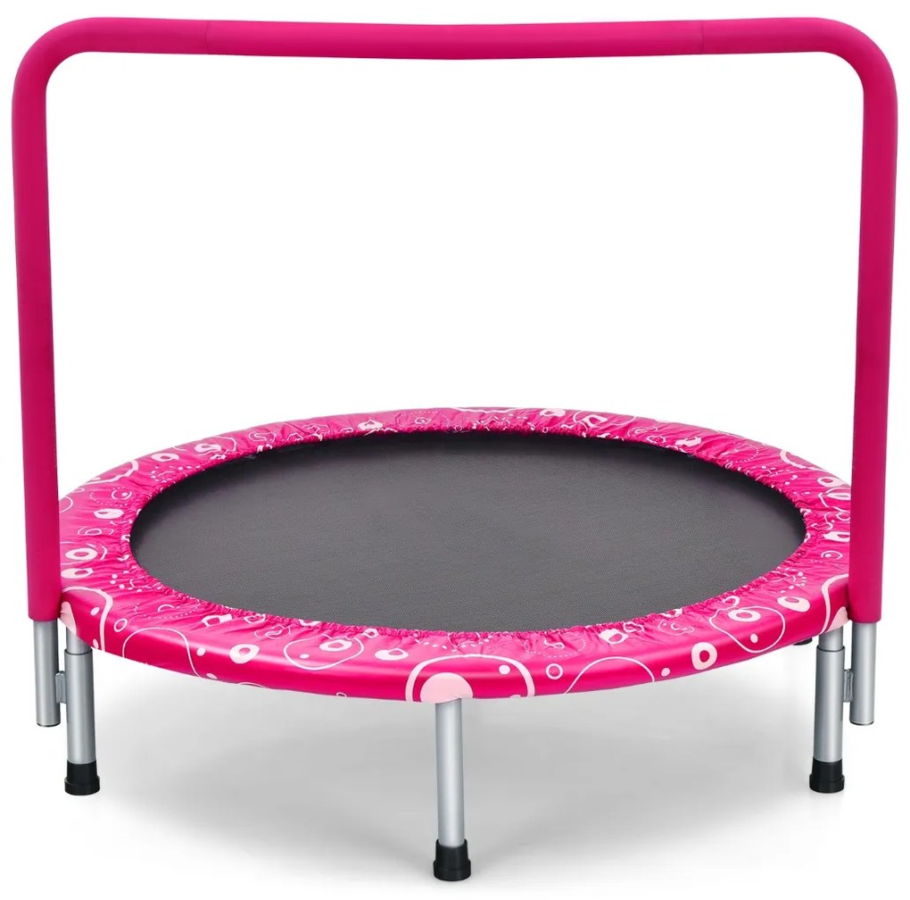 Costway Trampolino per bambini con copertura di sicurezza e maniglia, Tappeto elastico pieghevole 92x92x80,5cm Rosa